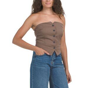 LOVE TREE mocha Button Front Strapless Top